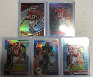 lot 174 image: Five Tyreek Hill Kansas City Chiefs Football Cards - Three Color Prizms,  Select Holo, & Agility Silver
