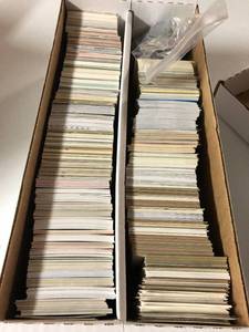 lot 185 image: Two Row Box Full of Sports Cards Mostly with  Football and Baseball & Coins