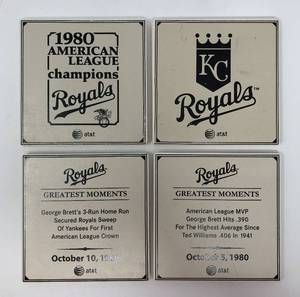 lot 194 image: 1980 American League Champions Complete Four Piece Coaster Set - Season Ticket Holder Giveaway - New in Box