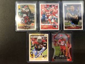 lot 224 image: Five Kansas City Chiefs Signed Football Cards - In Person Signed at Stadium - Eric Berry, Anthony Hitchens, Tyler Bray, Alex Okafor, Darwin Thompson
