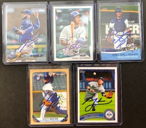lot 231 image: Five Kansas City Royals Signed Baseball Cards - In Person Signed at Stadium - Aldelberto Mondesi, Ben Zobrist, Cam Gallagher, Jakob Junis, Scott Barlow,