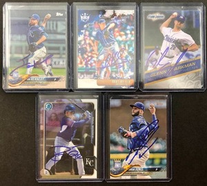 lot 232 image: Five Kansas City Royals Signed Baseball Cards - In Person Signed at Stadium - Raul Mondesi, Brad Keller, Jakob Junis, Glenn Sparkman, Ian Kennedy