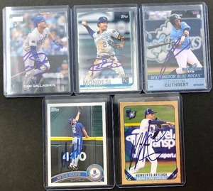 lot 234 image: Five Kansas City Royals Signed Baseball Cards - In Person Signed at Stadium - Aldelberto Mondesi, Cam Gallagher, Mitch Maier, Humberto Artega, Cheslor Cuthbert