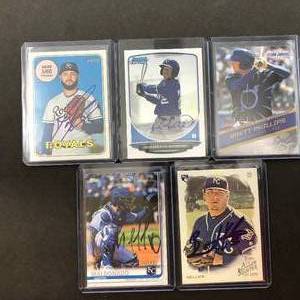 lot 236 image: Five Kansas City Royals Signed Baseball Cards - In Person Signed at Stadium - Aldelberto Mondesi, Brad Keller, Martin Maldonaldo, Brett Phillips, Jakob Junis