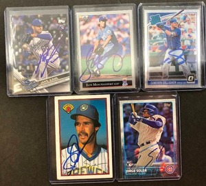 lot 238 image: Five Kansas City Royals Signed Baseball Cards - In Person Signed at Stadium - Dale Sveum, Jorge Soler, Cam Gallagher, Jeff Montgomery, Jake Junis