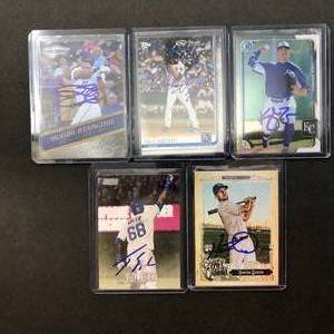 lot 240 image: Five Kansas City Royals Signed Baseball Cards - In Person Signed at Stadium - Bubba Starling, Kyle Zimmer, Kevin McCarthy, Jorge Soler, Hunter Dozier
