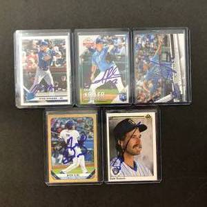 lot 243 image: Five Kansas City Royals Signed Baseball Cards - In Person Signed at Stadium - Dale Sveum, Brad Keller, Ryan OHearn, Eric Skoglund, Nick Dini