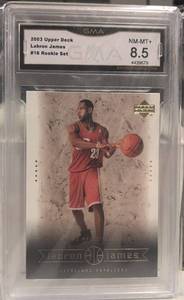 lot 245 image: Professionally Graded GMA 8.5 2003 Upper Deck LeBron James Rookie Card #16 Rookie Set