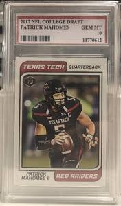 lot 247 image: Professionally Graded PSG Gem Mint 10 2017 NFL College Draft Patrick Mahomes Unlicensed Football Card