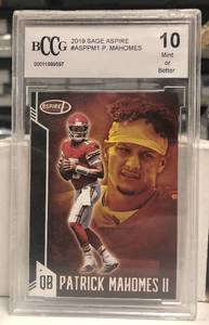 lot 252 image: Professionally Graded Beckett BCCG Mint or Better 10 2019 Sage Aspire Patrick Mahomes Kansas City Chiefs