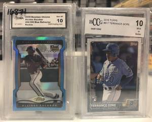 lot 254 image: Two Professionally Graded Beckett BCCG 10 2015 Topps Terrance Gore Rookie & 2008 Finest Blue Refractor Alcides Escobar Rookie Card