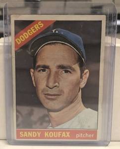 lot 258 image: 1966 Topps Sandy Koufax Baseball Card Los Angeles Dodgers #100