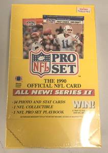 lot 280 image: 1990 Pro Set Series II Wax Box with 36 Factory Sealed Football Trading Card Packs