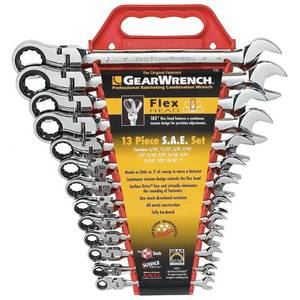 lot 6588 image: GearWrench SAE Flex-Head Combination Ratcheting Wrench Set