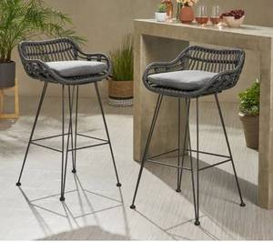 lot 75744 image: Dale Outdoor Wicker Bar Stools (Set of 2)