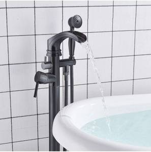 lot 75781 image: Senlesen Matte Black Bathroom Single Handle Freestanding Bathtub Faucet Floor Mounted Waterfall Tub Filler with Hand Shower Set
