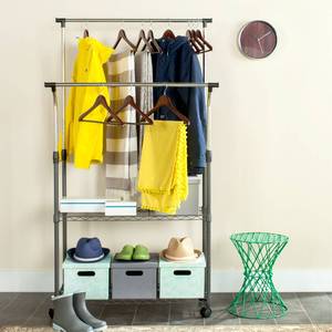 lot 75782 image: Safavieh Giorgio Chrome Wire Double Rod Clothes Rack with Casters