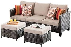 lot 75789 image: Ovios Patio Furniture 3-piece Rattan Wicker Sofa Set