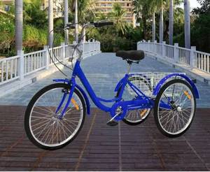 lot 75791 image: Assembleasily Adult Tricycles 24 inch 7 Speed 3 Wheel Bikes Adult Trikes Bicycles with Shopping Basket Blue Teens - 24 Retail$339.99