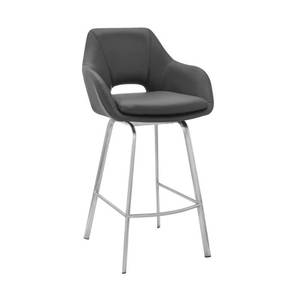 lot 75798 image: Aura Faux Leather and Metal Bar Stool Retail$296.99