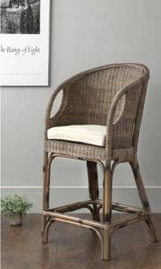 lot 75809 image: Grey Washed Rattan Stool Counter Height