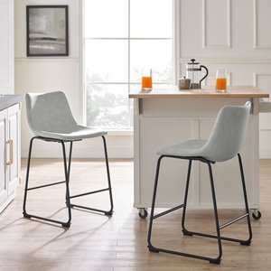 lot 75829 image: 24 Faux Leather Counter Stool, Set of 2 - Grey
