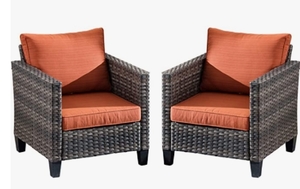 lot 75786 image: Pair of Ovios Patio Rattan Wicker Chairs