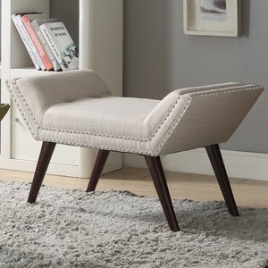 lot 50176 image: Fabric Bench with Stud Detail, Beige