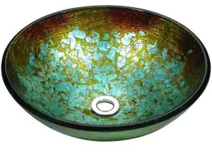 lot 50282 image: Fontaine Stratosphere Crackle Foil Leaf Glass Vessel Sink