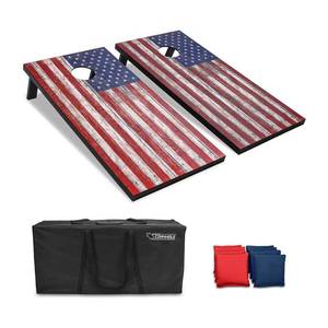 lot 50327 image: GoSports American Flag Regulation Size Cornhole Set Includes 8 Bags, Carry Case & Rules
