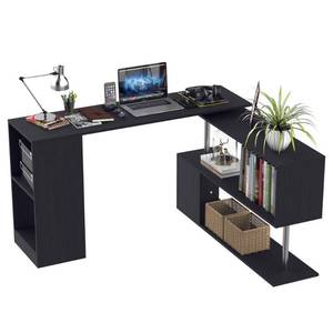 lot 50351 image: HomCom Modern L Shaped Rotating Computer Desk with Shelves Retail$182.49