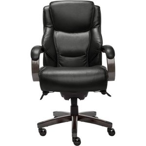 lot 50382 image: La-Z-Boy Delano Big & Tall Bonded Leather Executive Chair - Jet BlackGray Wood