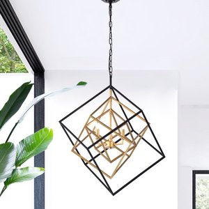 lot 67186 image: Triplix 3-light GoldtoneMatte Black Nested Cube Chandelier Retail$225.99