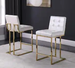 lot 50310 image: BEST QUALITY FURNITURE BARSTOOL 2 PCS SET WHITE  GOLD
