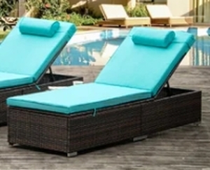 lot 50371 image: Adjustable Chaise Lounge Chair PE Wicker W Cushion Pool Outdoor Furniture