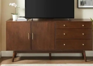 lot 50375 image: 70 Mid-century Modern 3-Drawer, 2-Door Sideboard - Walnut