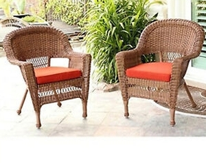 lot 50387 image: WICKER PATIO CHAIRS SET OF 2 HONEY WIC