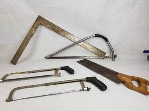 lot 4307 image: 4 Saws and Metal Square Ruler