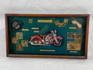 lot 4112 image: Motorcycle Memorabilia Shadow Box Wall Hanging Decor