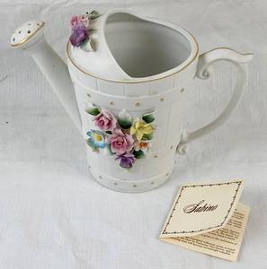 lot 4114 image: SCHMID BROS Floral Porcelain Watering Pail - Music Box S B Schmid Bros - Music Box plays beautiful music