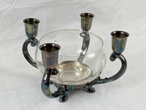 lot 4115 image: Reed and Barton Taper Candle Centerpiece w Glass Vase in the Middle, Marked 331 Silverplate - Beautiful