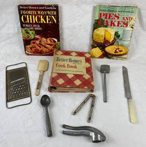 lot 4121 image: Vintage Cookbooks and Kitchen Utensils