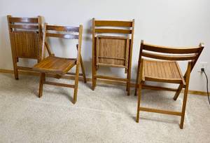 lot 4126 image: Set of Four Vintage Wood Folding All Occasions Chairs - Very Nice - See Pictures