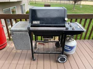 lot 4184 image: Weber Gas Grill w LP Tank (Believed to be FULL) w owners manual notebook, Cleaning Tool and Cover