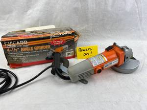 lot 4190 image: Chicago Electric 4-12 Angle Grinder Power Tool w Original Box - Tested and Powers on