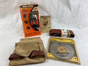 lot 4220 image: AC Power Inverter B&ampD, Sand Paper, Concrete Saw Blade and a Craftsman Leather Tool Pouch