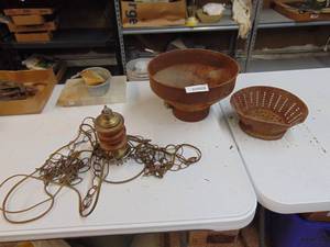 lot 1705 image: Pair of Strainers and Vintage Light fixture
