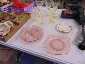 lot 1746 image: Pink Depression and Yellow Stemware