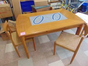 lot 1761 image: Danish Table and 4 CaneWicker Chairs - Signed