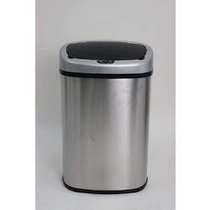 lot 10218 image: Eviva Totti 13 Gallon Stainless Steel Matte Finish Motion Sensor Trash Can with Black Soft Closing Lid and Active Odor Filter